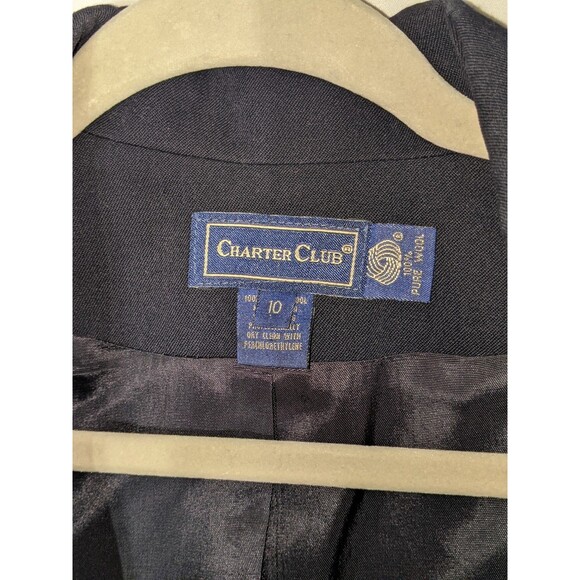 Charter Club 100% Wool Double Breasted Blue Blazer Womens Sz 10 Crested Academia - Picture 10 of 12